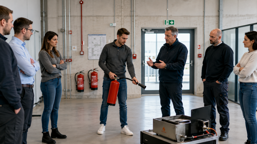 Brandschutzhelfer-Schulung mit Feuerlöscher-Unterweisung im Betrieb
